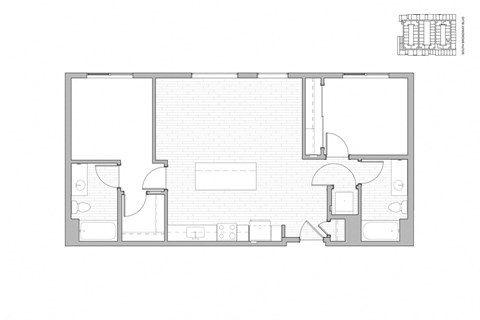 Floor plan for 2 beds, 2 baths, 967 sqft
